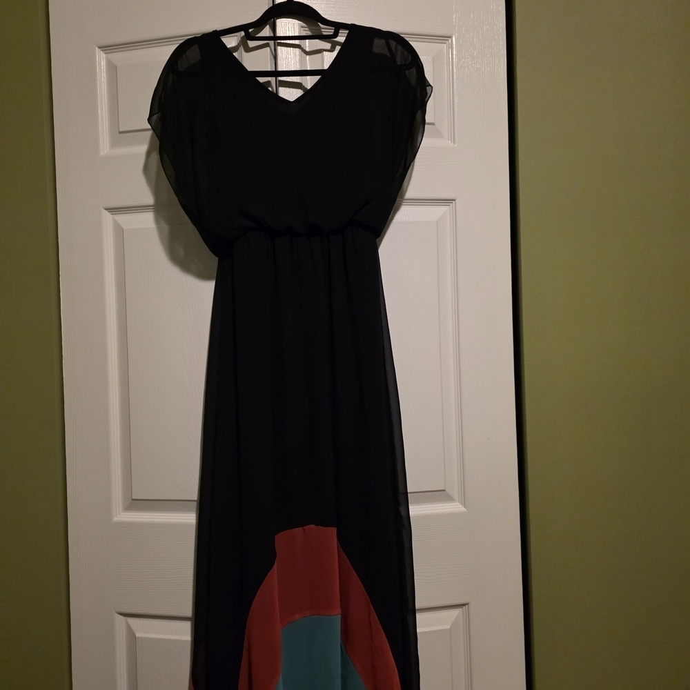 Enfocus Studio Navy,Green and Red Maxi Dress